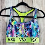 VSX Women's Vibrant Sports Bra with Neon Yellow Band Pink Size XL Photo 0