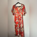 Love Fire Tropical Print Bohemian Floral Flutter Sleeve Semi Sheer Maxi Dress Orange Photo 5