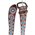 Equine Couture  Sophia Embroidered Brown Leather Belt Blue White size large Photo 5