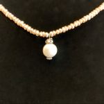 Sterling Silver NWOT & Faux Peach Pearl Necklace with Crystal Accent Pendant Photo 3