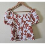 Monteau Los Angeles Floral Blouse Puff Sleeve Button Front Top XL Photo 3