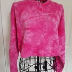 BP . Women's Sweatshirt Pink Tie-Dye Print Cropped Long Sleeves Henley Neck Sz XS Photo 0