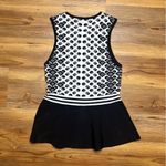 Karen Millen Black White Rhinestone Jacquard Peplum Top S Sleeveless Blouse Photo 5