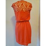 Guess  Dress Women 2 Coral Orange Lacey Chiffon Short Sleeve Belted Lace Crochet Photo 1