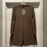 ING Brown Knit Swing Dress Keyhole Back Long Sleeve Size S Photo 2