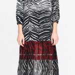 ZARA  ANIMAL ZEBRA PRINT FLOATY CONTRAST DRESS BLACK/WHITE/RED SIZE XS NEW Photo 3