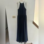 Bill Levkoff Levkoff keyhole neck navy chiffon a-line long gown size 6 Photo 10