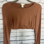Bozzolo  Brown Tan Long Sleeve Fitted Crop Top SZ Small Crew T Shirt Summer Photo 4