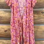 ZESICA WOMEN'S PINK ORANGE FLORAL PRINT WRAP DRESS BOHO BEACH FLOWY Size M Photo 2
