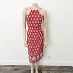 Lulus [] Respeito Rust Red Printed Midi Dress Side Slits High Neck Halter Sz XS Photo 1