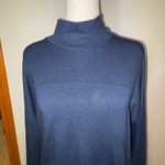 L.L.Bean Womens SoftFlex Blue Mock Neck Pullover Long Sleeve Thumb Hole Tunic Top Photo 2