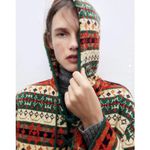 ZARA Jacquard Wool Blend Multicolored Hooded Long Side Slits Poncho S-M EUC Photo 8