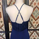 Lulus Womens Blue Madalyn V-Neck Lace & Chiffon Full Length A-Line Gown Medium Photo 5