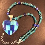 JAY KING DTR Turquoise Lapis Mosaic Inlay Heart Pendant Turquoise Lapis Necklace Blue Photo 8