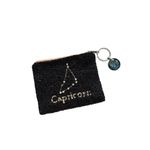 CAPRICORN Beaded Zodiac Astrology Zip Coin Purse Black Photo 1
