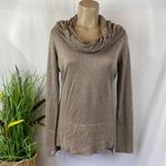 Willi Smith  Tan & Gold Metallic Cowl Drape Neck Knit Sweater Top L Photo 1
