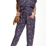 Free People NEW Universal Surplice Jumpsuit Night Combo Purple Paisley Women’s L Photo 0