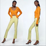 ZARA Bright Green & Pink Floral Cropped Flare Leg High Rise Pants 8 Photo 2