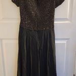Vintage Bieff Basix Black Silk Short Sleeve Retro gold Beaded Midi Dress 6 Photo 0