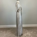 Adrianna Papell Sparkly Short Sleeve V-Neck Long Evening Gown Gold Size 8 Dress Photo 2