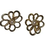 Vintage Gold Tone Floral Faux Pearl Statement Earrings Jewelry for Her Post Back Gold Photo 4