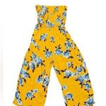Active USA Jumpsuit Strapless Cropped Wide Leg Floral Print Blue Yellow Medium Photo 0