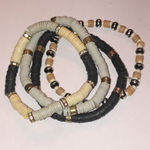 Tan Off White Black Disc Beads Beaded Boho Retro Stretchy Bracelets Photo 4