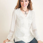 Chico's Chico’s Lace-Trim Crochet Tunic Blouse Women’s 0 (4/6) Semi-Sheer Coastal Preppy Photo 0