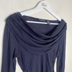Attention Navy Blue Mesh Long Sleeve Ruched Off Shoulder Top Size Medium Photo 3