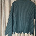 Moon River  Blue Distressed Ribbed Turtleneck Sweater Size Medium Wool Blend Photo 11