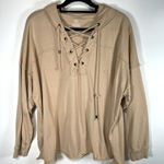 Aerie  Hoodie Sweatshirt Beige Lace Up‎ Oversized Pullover Lounge Size Medium Photo 0