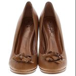 Anthropologie Anthropology Miss Albright Solid Tan Leather Platform Slip-On With Leather Bow Photo 2