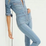 Free People  Women's New Lennox Zip Front Denim Jumpsuit Light Wash Size XL‎ Photo 0