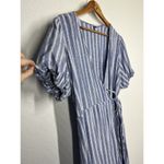 Old Navy  XXL Striped Puff Sleeve Mini Wrap Dress Blue White Photo 2
