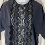 Sandro NWOT  Paris Back Button Short Sleeve Lace Front Shirt Navy Blue Sz 1 Photo 1