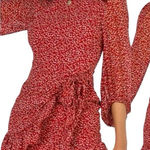 Princess Polly Dalko Mini Dress Red Floral Balloon Sleeve Ruffle Women's Size 4 Photo 0
