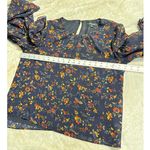 Madewell Ruffle-Sleeve Top Women's Small Navy Blue Floral Climbing Vine Blouse Photo 9