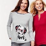 Talbots Like New Dalmatian Wearing Glasses Crew Neck Sweater Photo 6