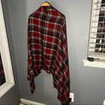 Vintage red plaid poncho fringe body wrap flannel scarf Photo 3