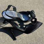 Stuart Weitzman BLACK SATIN SLINGBACK PEEP TOE HEELS WITH RHINESTONE BOW size 6 Photo 6