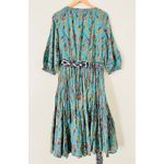 Sundance Catalog Alden Midi Dress Abstract Peacock Belted Medium Cotton Lined Blue Photo 6