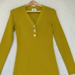 FRNCH  Paris Ribbed Knit‎ Midi Dress Cotton Blend Button Front Gold Mustard Photo 2