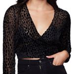 Good American Size 4 Black Sheer Bliss Burnout Velvet Leopard Print Wrap Top Photo 2
