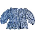 Olivaceous  Eyelet Chambray Peasant Blouse Blue Prairie Cottagecore Size Large Photo 3