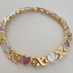 18K Gold Filled Tri Color X Hearts Bracelet Womens Jewelry Chunky Retro Inspo Photo 0