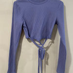 ZARA  Ribbed Lavender Tie Front Long Sleeve Crop Top Women’s Size Large Photo 0