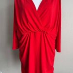 Torrid Cherry Red V-Neck 1/2 Sleeve Black Lace Back Ruched Blouse Womens 3 (3X) Photo 0