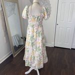 Place 100% Cotton White Pastel Green Pink Milkmaid Flamingo Floral Midi Dress L Size L Photo 5
