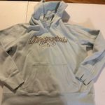 Aeropostale Women’s Hoodie Medium Light Blue Green Soft Hibiscus Pullover Pocket Photo 0