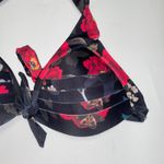 COCOSHIP  Black Floral Halter Bikini Swim Bathing Suit Top Women's Size XL Photo 2